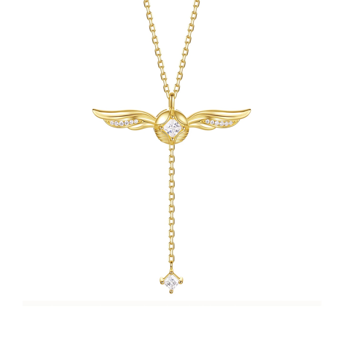 Golden Winged Sparkle Lariat Necklace