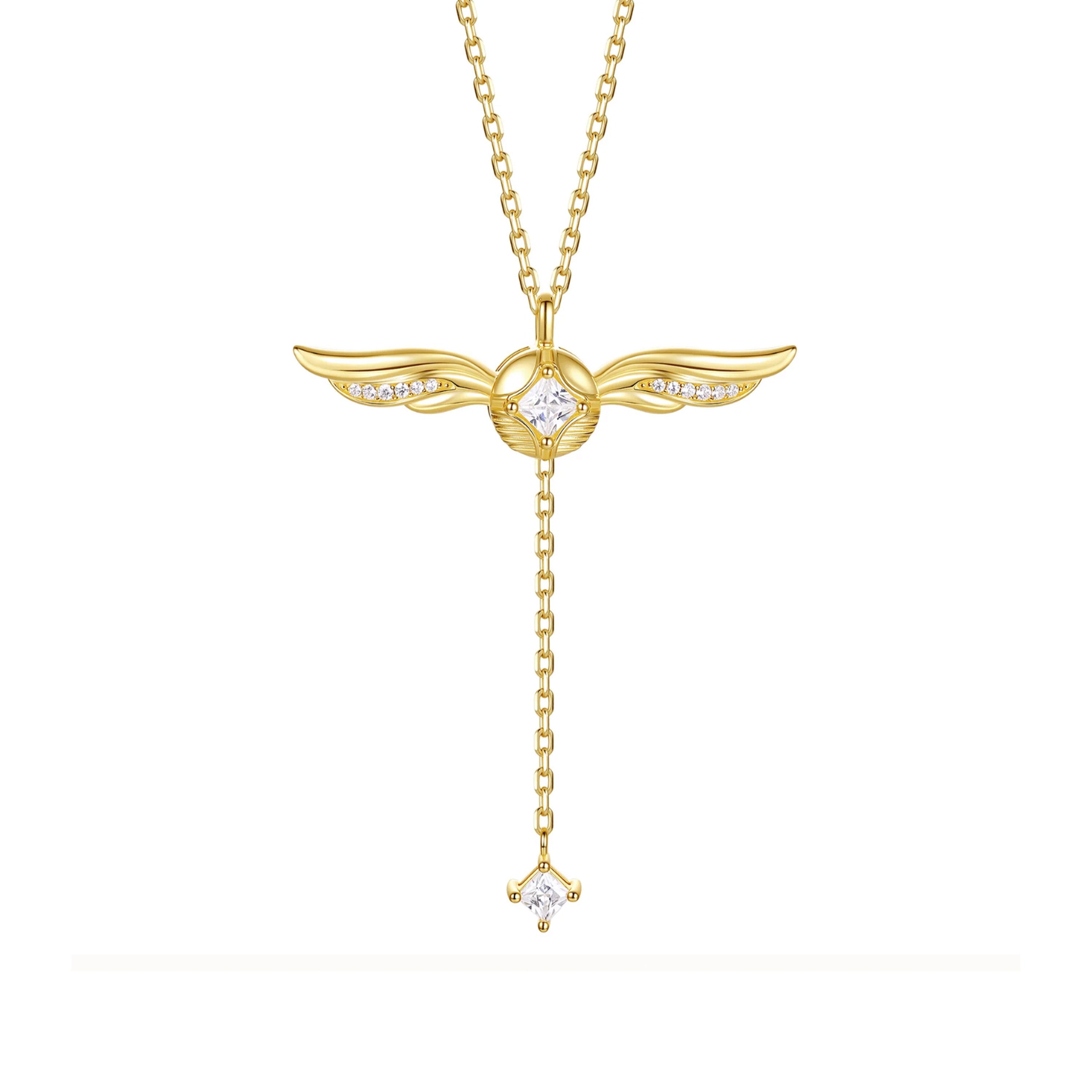 Golden Winged Sparkle Lariat Necklace