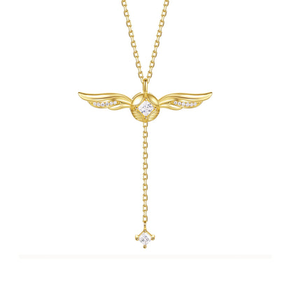 Golden Winged Sparkle Lariat Necklace