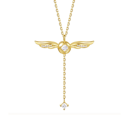 Golden Winged Sparkle Lariat Necklace