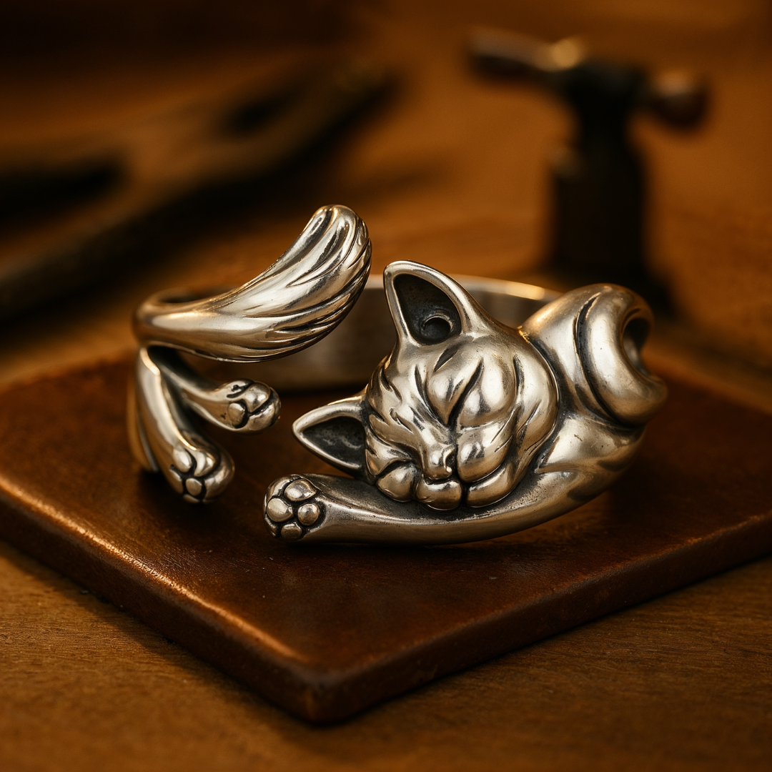 Vintage cat ring in silver