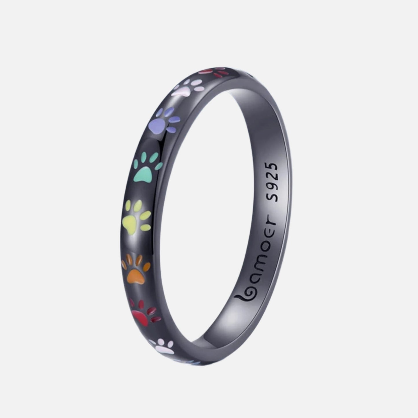 Sterling silver ring with paw print design