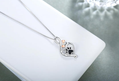 Lucky Paw Necklace with Heart, Bone, and Infinity Symbol