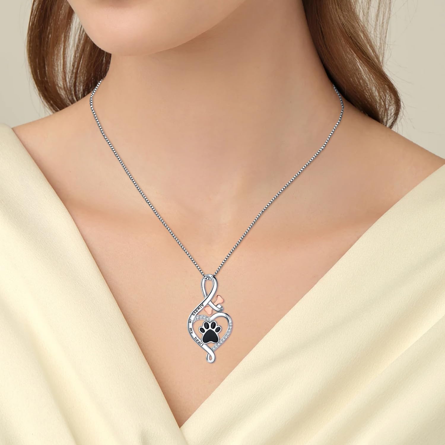 Lucky Paw Necklace with Heart, Bone, and Infinity Symbol