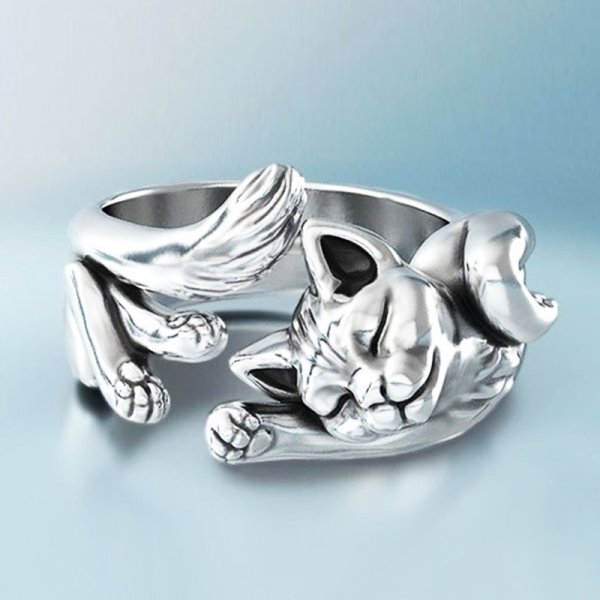 Vintage cat ring in silver