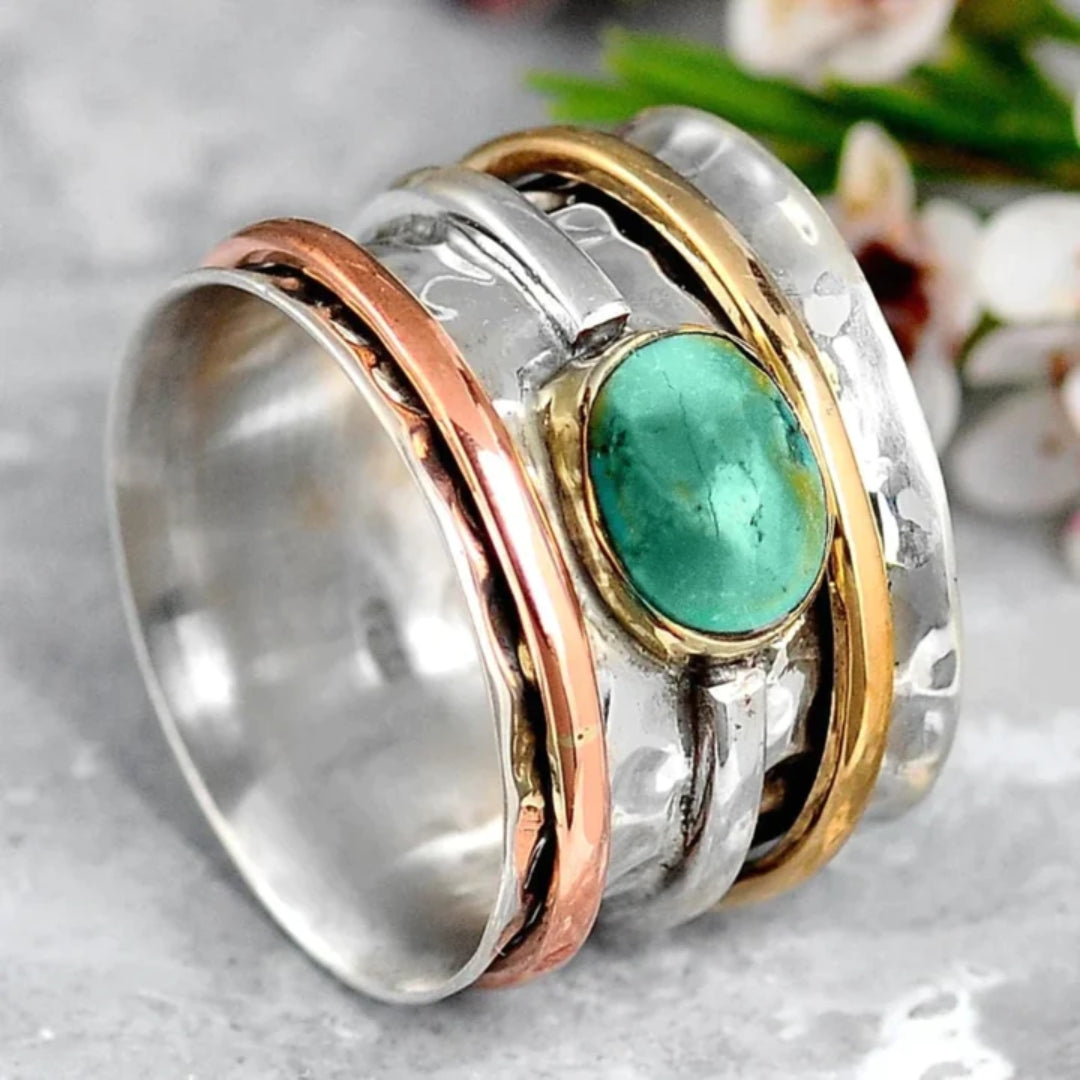 Coco – Vintage Gold & Silver Turquoise Ring