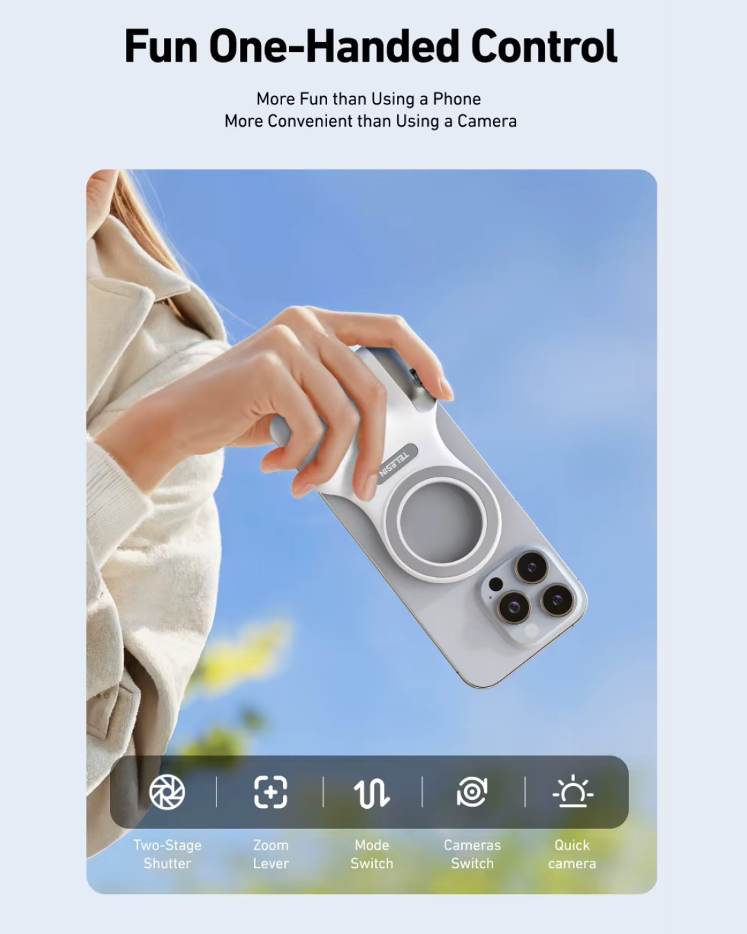 GripShot Pro – Magnetic Phone Camera Grip with Shutter & Fill Light