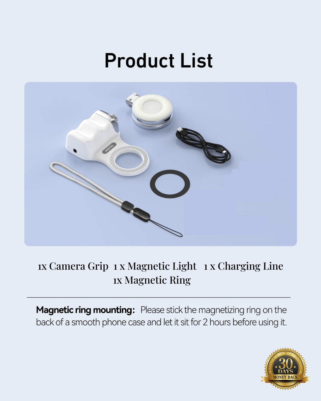 GripShot Pro – Magnetic Phone Camera Grip with Shutter & Fill Light