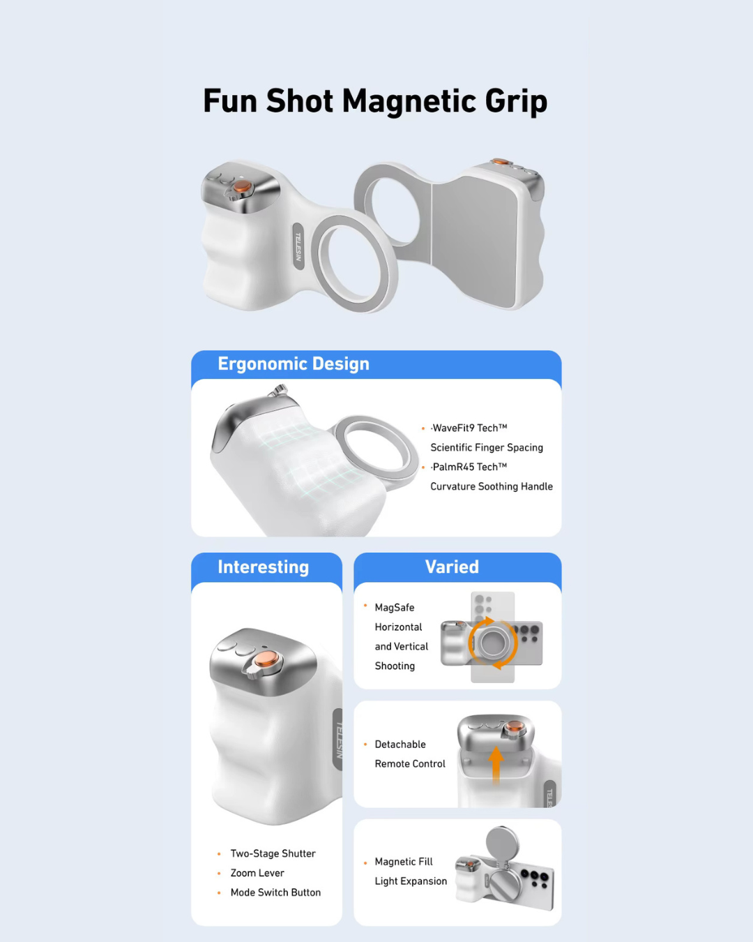 GripShot Pro – Magnetic Phone Camera Grip with Shutter & Fill Light