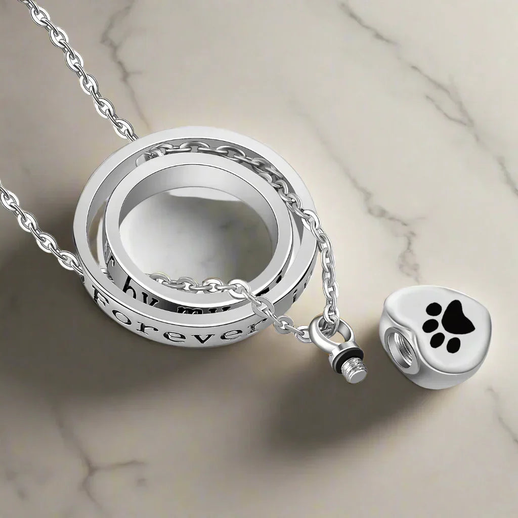 Necklace with stainless steel paw-shaped urn