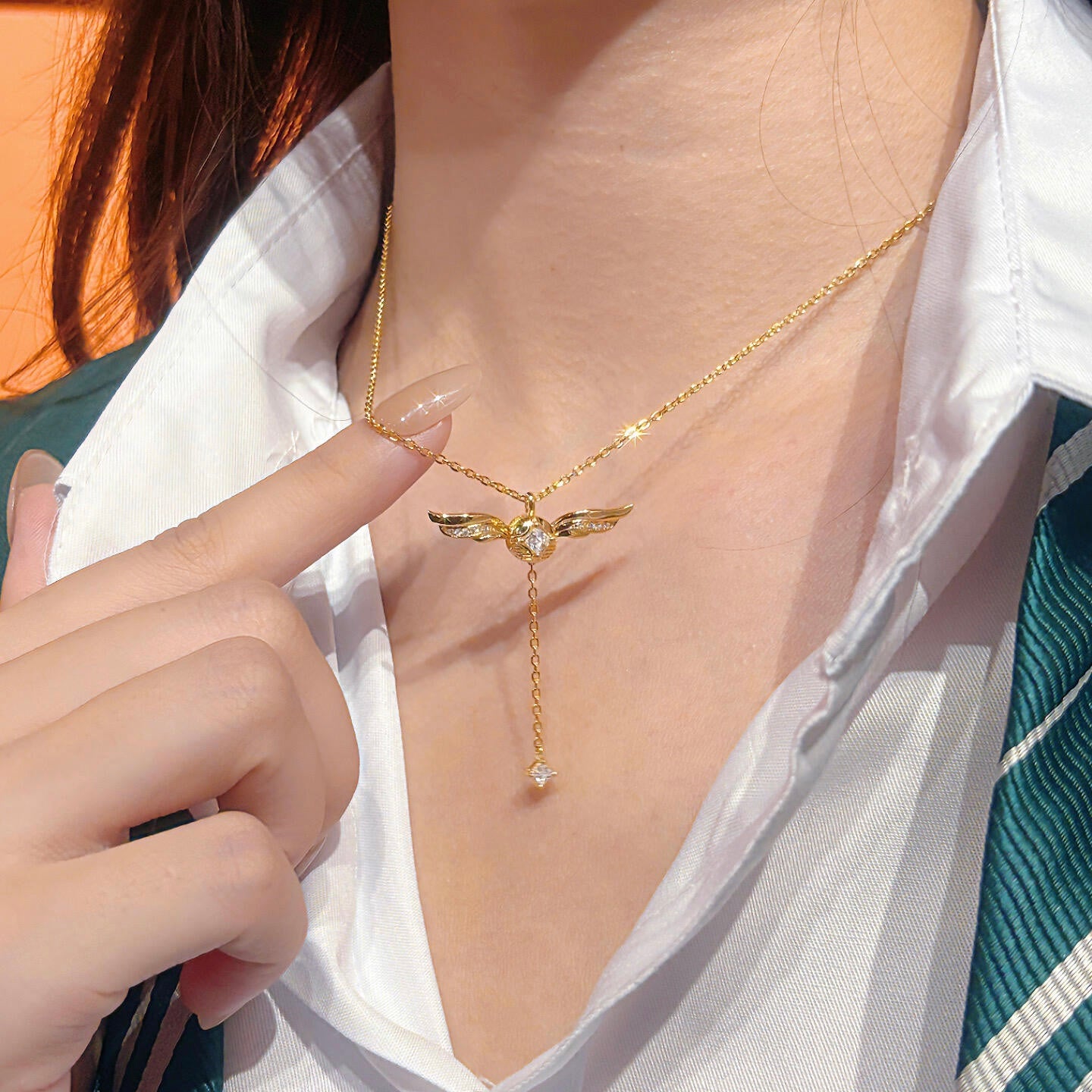 Golden Winged Sparkle Lariat Necklace