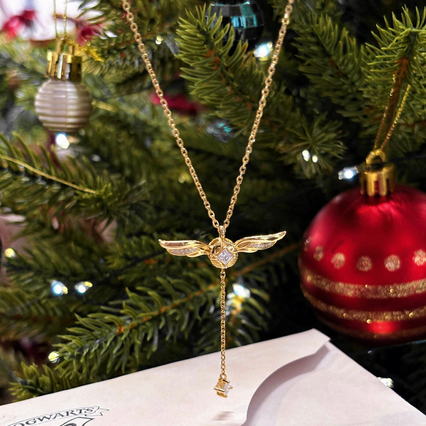 Golden Winged Sparkle Lariat Necklace