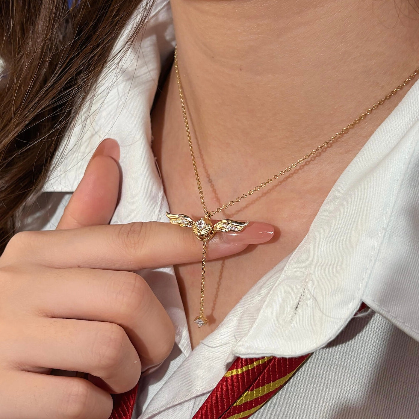 Golden Winged Sparkle Lariat Necklace