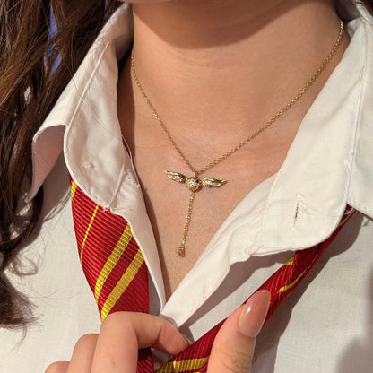 Golden Winged Sparkle Lariat Necklace