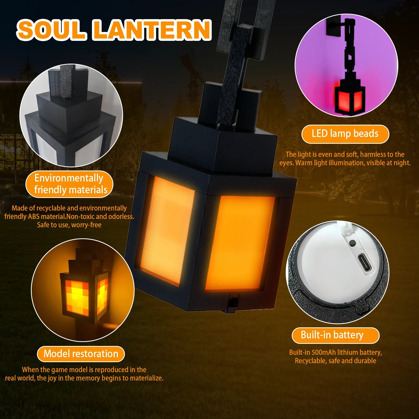 Minecraft Pixelated Soul Lantern – Gaming Room & Home Décor Light