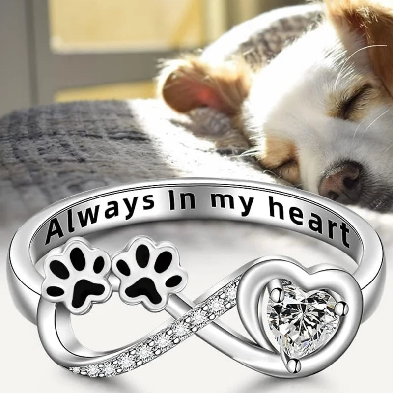 Paw Print Ring with Heart and Infinity Design