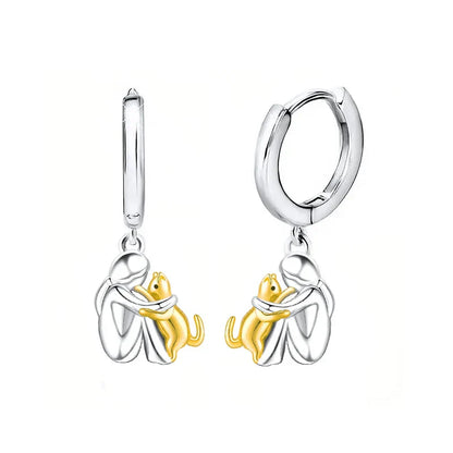 Bicolor Silver and Gold Cat Hug Earrings