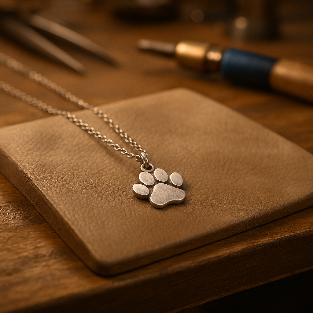 Elegant necklace with paw-shaped pendant in silver