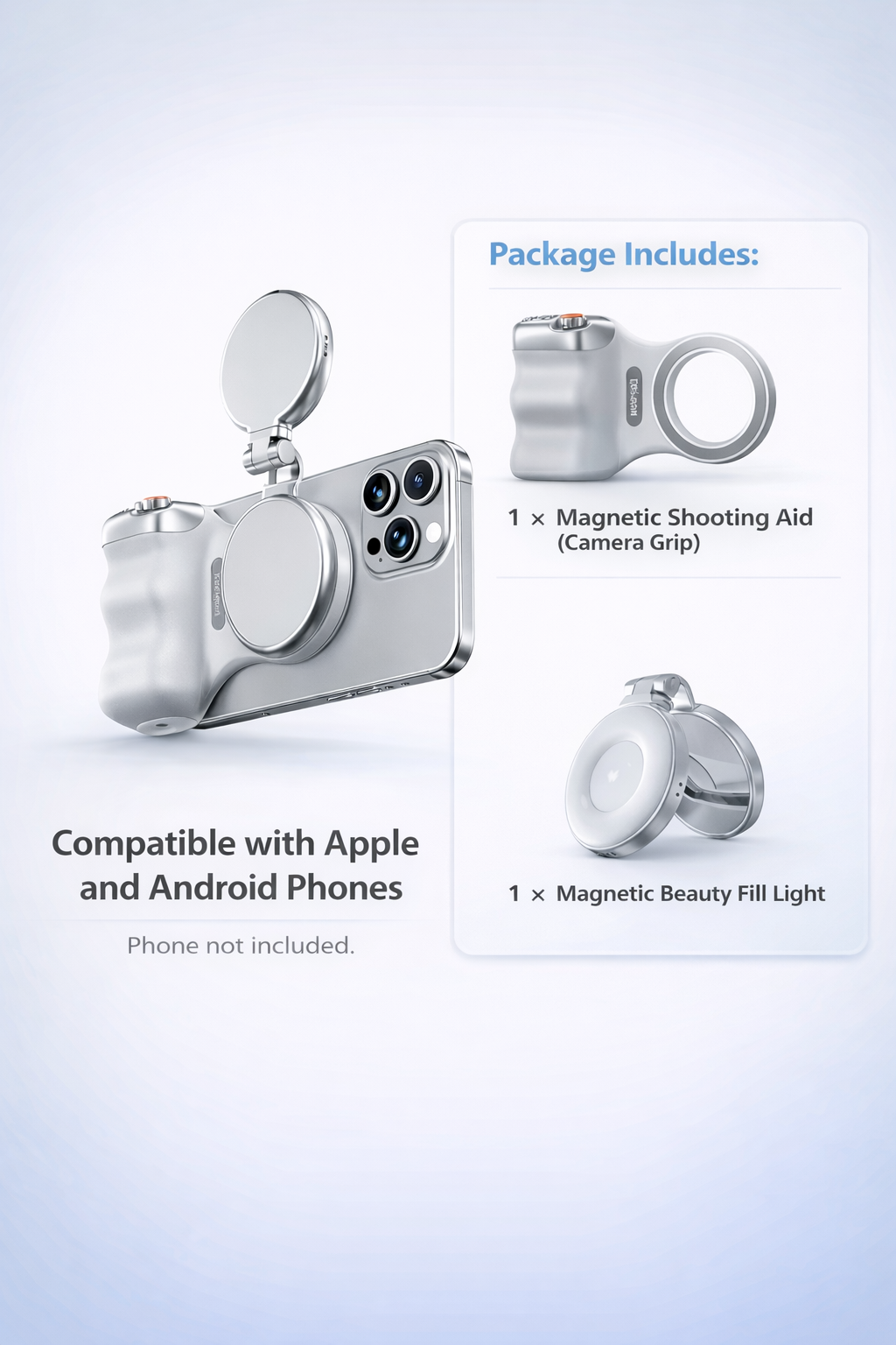 GripShot Pro – Magnetic Phone Camera Grip with Shutter & Fill Light