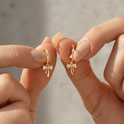 Ribbon Bow Huggie Earrings  (2PCS)