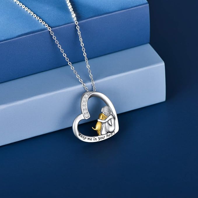 Silver Heart Necklace with Dog and Zirconia Stones