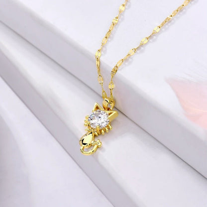 Gold-Plated Cat Necklace with Zirconia