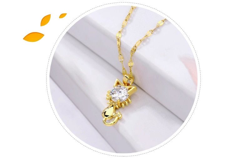 Gold-Plated Cat Necklace with Zirconia