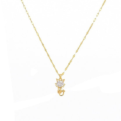 Gold-Plated Cat Necklace with Zirconia