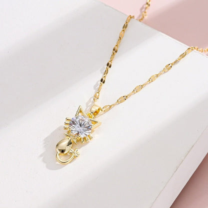 Gold-Plated Cat Necklace with Zirconia