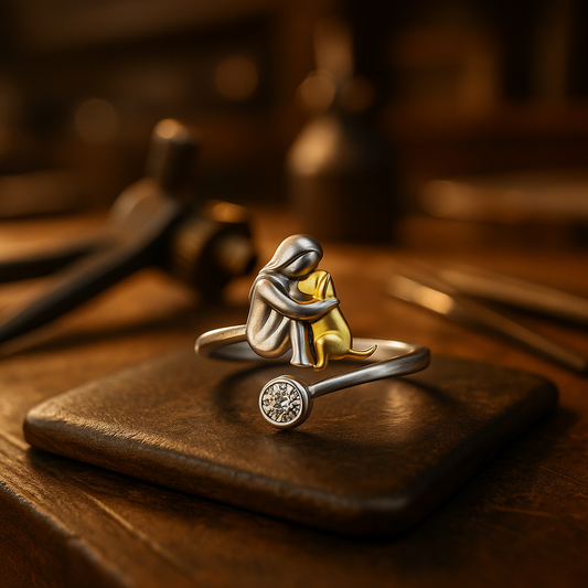 Silver ring with dog and zirconia stones
