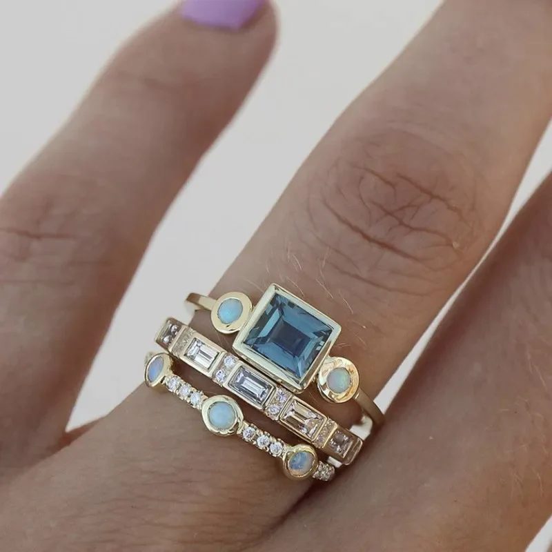 Ocean – Vintage Blue Crystal Ring Set