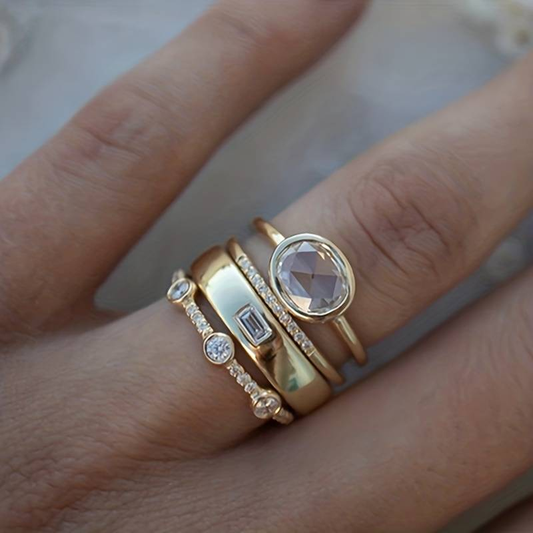 Lily – Vintage Gold & Zirconia Ring Set