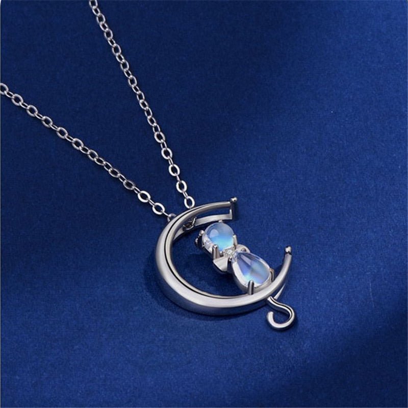Moonstone Crescent Cat Necklace