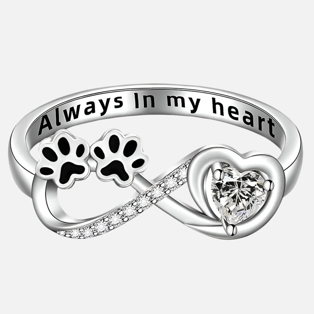 Paw Print Ring with Heart and Infinity Design
