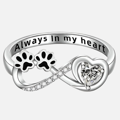 Paw Print Ring with Heart and Infinity Design