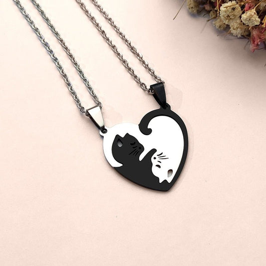 Yin Yang Black and White Cat Necklace